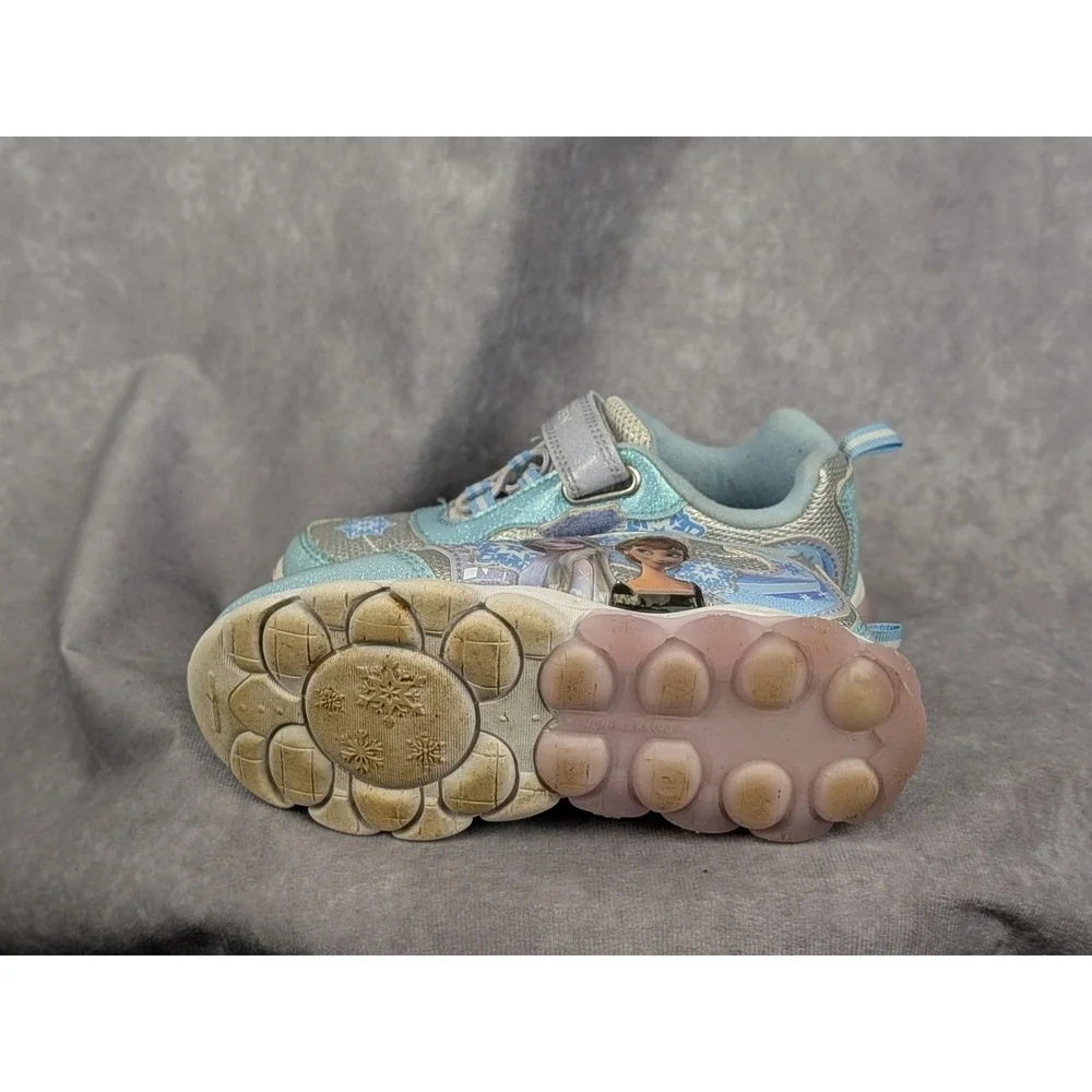 Disney Frozen Elsa Anna Light Up Sneakers‎ Blue Silver Glitter Girls Size 12